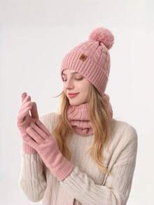 3pcs Women's Hat, Scarf And Gloves Set, Outdoor Cycling And Hiking Outfit - Multicolor - View 3