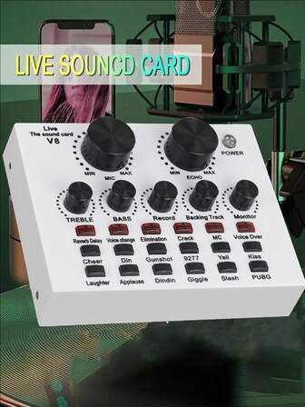 YAIUZGOO V8 ljudkort, ljudljudkort, adapter för direktsändning av KTV-ljudkort för dubbel mobiltelefon för direktsänd KTV-röstchatt, externt ljudkort för telefondator