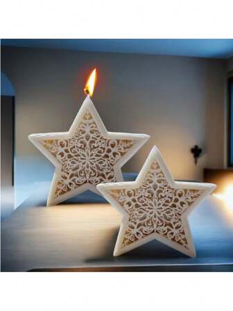 1 Stück 3D Stern-förmige Kerzen Silikon Form - komplexes Spitzen Design, handgefertigte duftende Kerzen und Heim Dekorations Harz Handwerkskunst, Thanksgiving Thema, asymmetrische Form, Silikon Material, Feiertags Dekorations Form/Stern-förmige Dekoration/Silikon Form, Kerzen Form Silikon