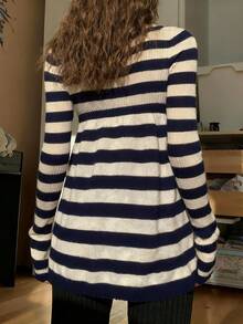 Women Fairy Grunge Sweater Vintage Solid Color Sweater Top Long Sleeve Button Front Knitted Top Retro Y2K Knitwear Aesthetic Clothes Fall Winter Outfit - 藏蓝色 - 查看 2