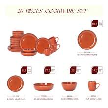 HomeVss Eur-Nordic Shape Raising Rim 20pc Dinnerware Set, Shiny Glaze Orange With Speckle Effect - 珊瑚橙 - 查看 7