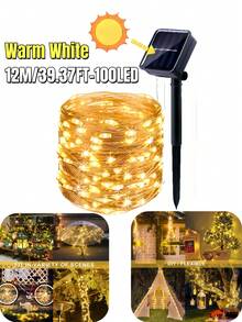 Zewnętrzne lampki solarne, 50/100/150/200/300 LED z miedzianym drutem | Lampki ogrodowe, 8 trybów, gwiaździste światła, wodoodporne, IP65, dekoracyjne lampki świąteczne w kształcie wróżek, na zewnątrz, wesele, do domu, na wesele, do ogrodu, na trawnik, na imprezę, na Halloween (ciepła biel/biel/kolorowe/czerwone/niebieskie/różowe)