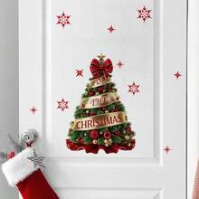 Pegatina de ventana de árbol de Navidad Lazo Removible Película de PVC para ventanas de hogares, escuelas, cafés, centros comerciales, eventos festivos, planificación de fiestas navideñas, decoración de películas para ventanas del hogar en Navidad