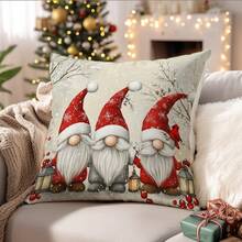 1 Stück Weihnachts-Kissen-Bezug mit Motiv von Weihnachtskatze, Weihnachtsbaum und Schneehäuschen, moderne Stoff-Plüsch-Muster Kissenhülle für Weihnachten, Wohnzimmer, Sofa, Heimdekoration, ohne Füllung