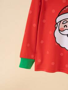 Set de 2 piezas de pijama de invierno con estampado de coche de dibujos animados navideños para niños, que incluye top de manga larga gruesa y pantalones - Multicolor - Ver 5