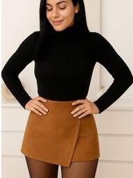 Falda pantalón negra de cintura alta para mujer con superposición asimétrica, color liso, estilo casual y elegante PARA OTOÑO INVIERNO EN