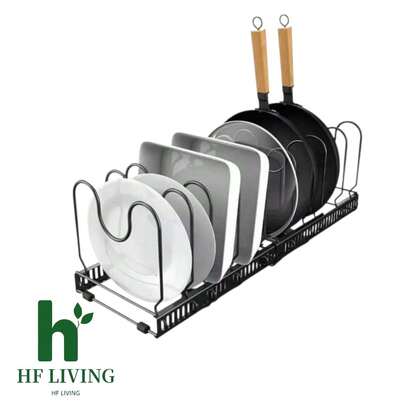 Escurridor de platos de cocina, organizador retráctil para platos, sartenes y ollas, estante organizador de tapa para gabinete, soporte multifuncional de metal con 10 compartimentos ajustables