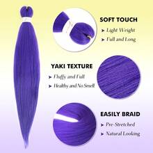 Długie fioletowe warkocze, wstępnie rozciągnięte syntetyczne przedłużki do warkoczy, fioletowe przedłużki do włosów na imprezę sceniczną, kostium na Halloween i Boże Narodzenie