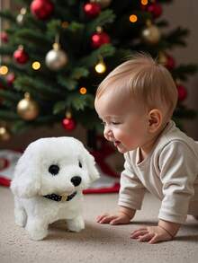 互动式毛绒行走吠叫电子狗玩偶，新生儿必备，逼真行为机器人狗玩偶，适合2岁以上女孩，圣诞礼物