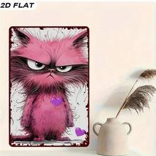 1 pieza Letrero de madera 2D, Pintura decorativa de gato rosa, Pintura decorativa de gato rosa con forma de corazón, Pintura decorativa, Arte decorativo de pared vintage, Decoración de pared, Habitación, Hogar, Restaurante, Bar, Cafetería, Decoración de garaje