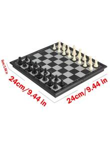 1pc Handmade Wooden Folding International Chess Set, Mini 9.44X9.44/11.41X11.41 Inches Handcrafted Game Board For Storage, 3-In-1 Chess Board Game (Chess, Checkers, Backgammon), Suitable For Adult Beginners