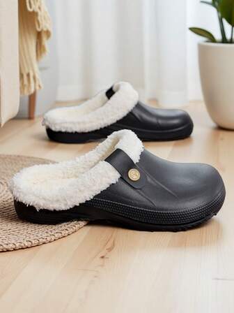 Pantuflas de invierno con forro polar para hombres, pantuflas unisex impermeables para interiores y exteriores con suela antideslizante y puntera cerrada, pantuflas de felpa ligeras de unicolor para parejas