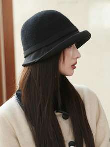 1pc Women Elegant Bohemian Party Casual Cute Retro Street Warm Cuffed Bow Bucket Hat, Suitable For Daily Wear Halloween Valentine's Day Halloween Decor - Multicolor - View 6