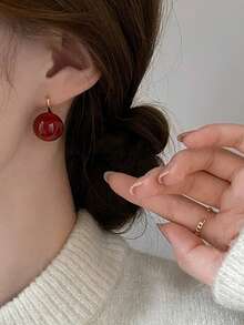 3 Pairs Retro Elegant Chic Minimalist High-End Geometric Burgundy Faux Pearl Ball Stud Earrings Set, Suitable For Women's Daily, Commute, Holiday, Party Wear