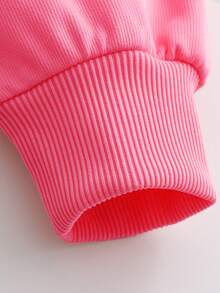 Teen Girl Letter Print Casual Long Sleeve Sweatshirt, Back To School - Hot Pink - View 3