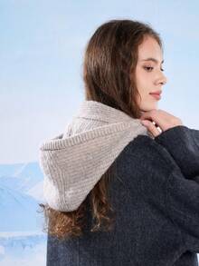 Women's Oversized Shawl Balaclava Hat, Knitted Hat Scarf Set, Solid Color Casual Winter Warm Hat With Pocket, Suitable For Daily, Skiing, Hiking, Vacation - Multicolor - View 8