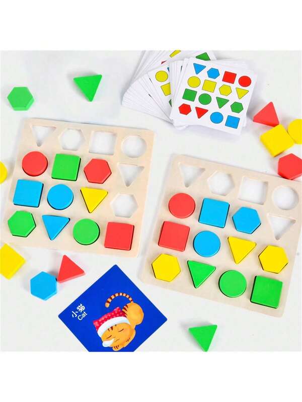 Wooden Geometric Shape Matching Battle Game,Children's Educational Early Education Parent-Child Interactive Desktop Toys Montessori Wooden Shape Color Sorting Toy Learning Fine Motor Skills And Color Shape Recognition Toys Birthday GiftSchool, Student,Stationery,School Supplies