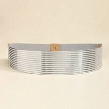 1pc Decorative Dress Belt, Gold Metallic Elastic Waist Cincher, Versatile Accessory For Casual Dresses, All Season - Đai sắt sọc - Xem 4