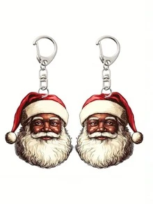 2pcs Charming Black Santa Claus Acrylic Keychain, Bag Charms, Car Accessories, Great For Christmas And Casual Outfits, For Christmas Decor Home, Christmat Ornaments For Tree, Best Gift For Friends