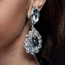 1 Pair Silver Geometric Crystal Ear Clips, Fashionable Street Style Sexy Party Earrings, Suitable For Party Wear - Ghost Gold - View 4