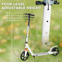 QABA Kids Scooter, Foldable Kick Scooter With 4 Adjustable Heights, Shock Absorption, Double Brakes, Gift For Boys & Girls Ages 6-12 Years, White - 白色 - 查看 4