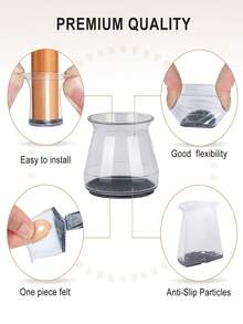 4/8/16/24/36 件装家具腿保护垫，适用于硬木地板，家具垫，椅子腿滑垫，硅胶椅腿套，防止地板刮伤并降低噪音，适用于厨房、客厅、卧室、咖啡厅，3 种款式可选 - 透明淺灰 - 查看 5