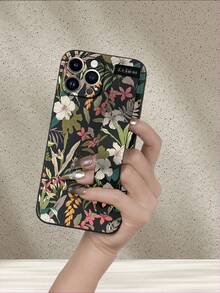 花朵图案黑色TPU材质防震手机壳，时尚百搭创意全包式设计，适合作为生日、节日、周年纪念礼物送给女友/男友、闺蜜、配偶、家人、同事，兼容 - 彩色 - 查看 3