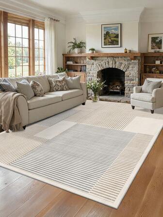 1pc Beige Area Rug, Modern Minimalist Washable Velvet, 900g/M² For Living Room Bedroom Kitchen Outdoor Rug Office Entryway