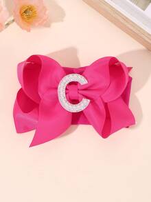 1 Pc A-Z Letters Elegant Plain Large Bow Ribbon Headband For Girl Baby Sweet Pearl Bow Hairbands Soft Satin Hair Bows Fashion Hair Accessories - Hot Pink - View 25