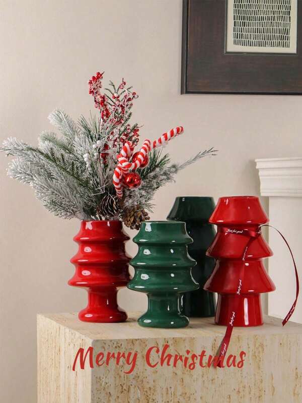 Decorazione floreale da tavolo in vaso rosso natalizio di alta qualità, regalo di Natale. Vaso rosso vintage di alta qualità per decorare l'atmosfera dell'albero di Natale, decorazione in stile Ins, decorazione da tavolo natalizia, atmosfera natalizia, vaso creativo per albero di Natale, decorazione per mobile TV in soggiorno, adatto come regalo per la famiglia