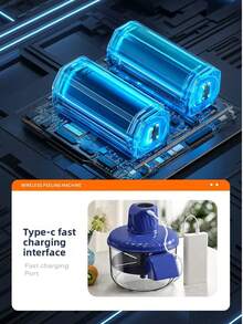 自动果蔬去皮器，家用商用两用，适用于葡萄、大蒜等果蔬去皮，便携式设计，配备1500mAh电池，方便旅行和聚会携带，支持Type-C充电。