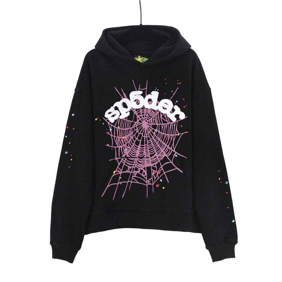 Sp5der Hip-Hop Artist Letter 3D Print Fleece Hoodie & Pants Set For Men & Women - 2 màu đen - Xem 1