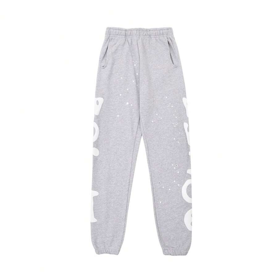 Sp5der Hip-Hop Artist Letter 3D Print Fleece Hoodie & Pants Set For Men & Women - 19淺灰色K - 查看 1
