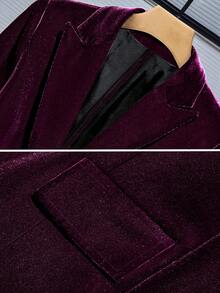 女士休闲修身单排扣长袖天鹅绒西装外套，适合通勤，秋冬季 - 紫色 - 查看 4