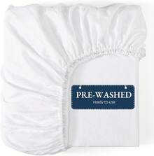 Fitted Sheet Double, White - Pre-Washed, Deep Pocket 14 Inch (35 Cm) - Easy Care - Soft Brushed Microfibre Fabric - Shrinkage And Fade Resistant - Bottom Sheet