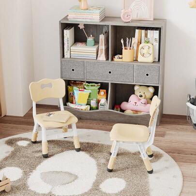 2 Piezas Silla Infantil, Silla Ajustable en Altura con Respaldo para Niños 2-12 Años, Muebles Infantiles para Habitación, Escuela, Guardería, Kindergarten