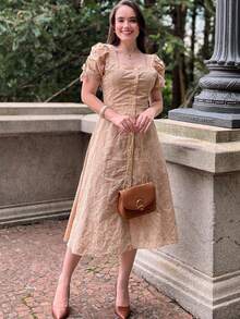 Women's Midi Dress, Casual, Elegant, Cotton, Daily - 米色 - 查看 8