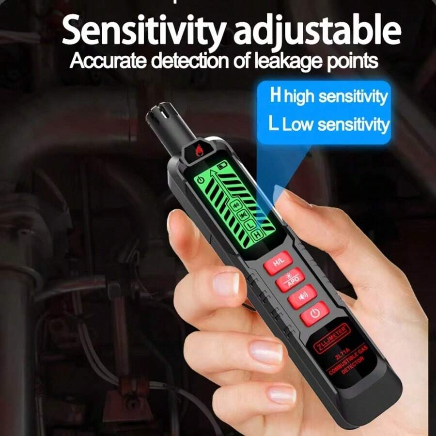 Rilevatore di perdite di gas combustibile con allarme acustico, tester PPM LEL, analizzatore di gas portatile di nuova generazione ricaricabile USB e sensibile al gas - nero - Visualizzare 1