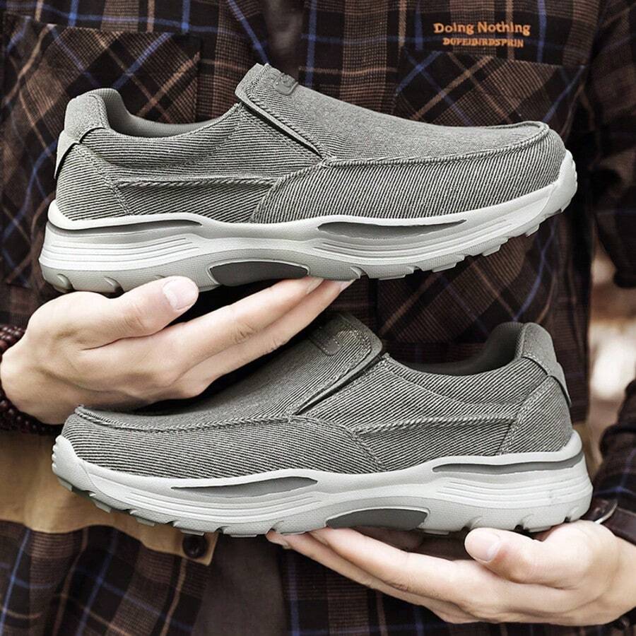 Men's Fashionable Casual Shoes Sports Shoes Summer Breathable Sports Shoes Running Shoes Slow Running Tennis Shoes Flat Shoes Thick Soled Canvas Shoes - Xám - Xem 1