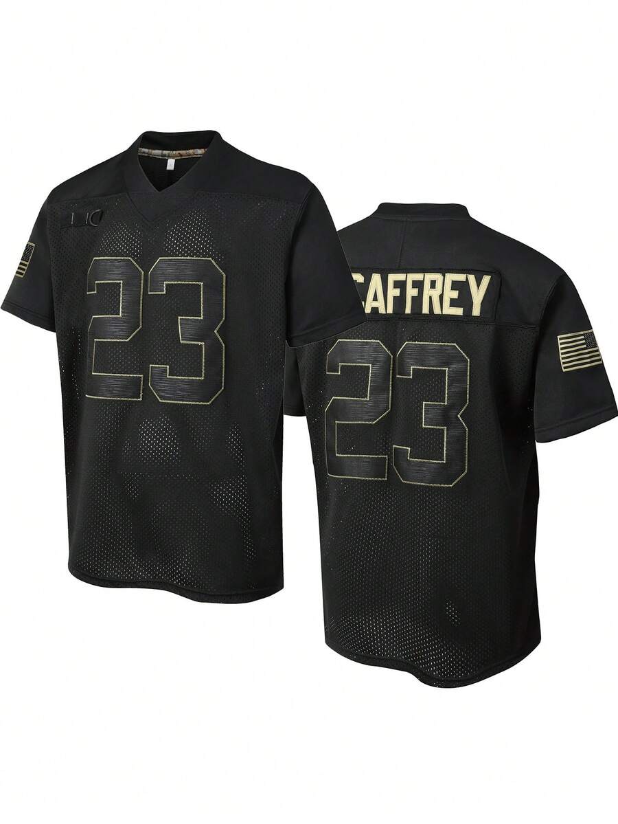 Atonmore Men's 23 Black American Football Jersey Casual Short Sleeved Embroidered Stitching V-Neck T-Shirt Party Rugby Sports Top - Black - View 1