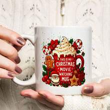 Christmas Movie Watching Mug, Festive Ceramic Cup With Santa, Gingerbread Man & Whipped Cream Design, Perfect For Holiday Beverages, Ideal Xmas Gift For Movie Lovers, Cozy Winter Drinkware For Home & Office - Christmas Cup - View 8