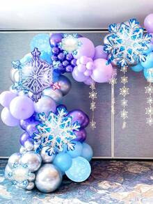 115pcs Ice & Snow Themed Arch Balloon Set, Includes Snowflake Foil Balloons, Metallic Purple, Blue, And Blue Latex Balloons With Snowflake Prints, Suitable For Princess Birthday Party, Christmas Decoration, Christmas Party Supplies, Frozen Theme, Decorations - Multicolor - View 8