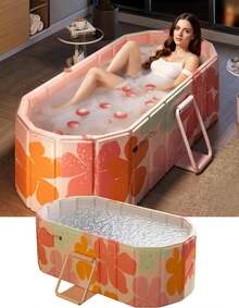 GCCSJ 47" Oval Foldable Ice Bath Tub – Portable Insulated Cold Plunge With 5-Layer Technology, Quick Drain & Waterproof Lid, No-Inflation Free-Standing Soaker For Post-Workout Recovery, Home Spa, Outdoor Camping (Pink) - Pink - View 11