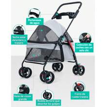 Carrito Plegable para Perros – Ideal para Veterinario, Viajes o Paseos – Con Correa Interna y Bolsillos Laterales Pet Stroller para Gatos y Perros – Diseño Plegable, con Redes de Ventilación y Manija Ergonómica – Muy Cómodo - Gris - Ver 10