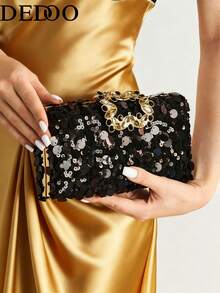 New Transparent Bag Women's Fashion Sequin Acrylic Simple Evening Bag Clutch Bag Women, - Black - View 8