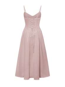 Unadoll 女士休闲性感低胸露背系带连衣裙，优雅设计，适合海滩度假、约会、日常穿着、生日、派对、情人节等场合。 - 淺粉色 - 查看 5