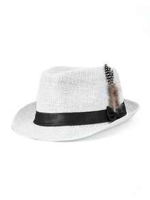 1 pieza Sombrero de sol unisex elegante y casual de poliéster con plumas naturales, adecuado para vacaciones, playa y todas las estaciones