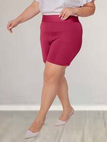 Women's Plus Size Legging Shorts With Cell Phone Pocket Suplex Bermuda High Waist Fitness Fashion Gym Zero Transparency - Màu Đỏ Sâu - Xem 4