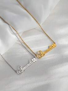 1 Minimalist Customized Name Necklace With Clover, Personalized Name Clover Necklace, Customized Stainless Steel Pendant Fashion Jewelry Necklace, Unique Birthday Gift For Her, Valentine's Day Gift, Bridesmaid Gift, Christmas Gift, Mother's Day Gift - Multicolor - View 5