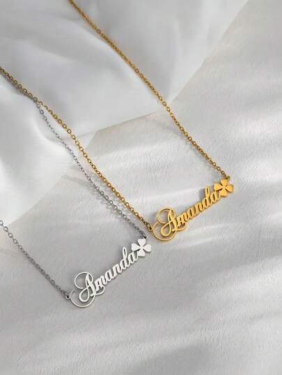 1 Minimalist Customized Name Necklace With Clover, Personalized Name Clover Necklace, Customized Stainless Steel Pendant Fashion Jewelry Necklace, Unique Birthday Gift For Her, Valentine's Day Gift, Bridesmaid Gift, Christmas Gift, Mother's Day Gift